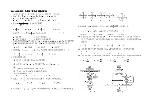 广东省中山市普通高中2022-2021学年高二上学期数学综合测试题08 Word版含答案