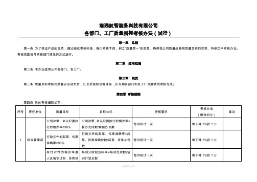 各部门、各工厂质量目标考核办法