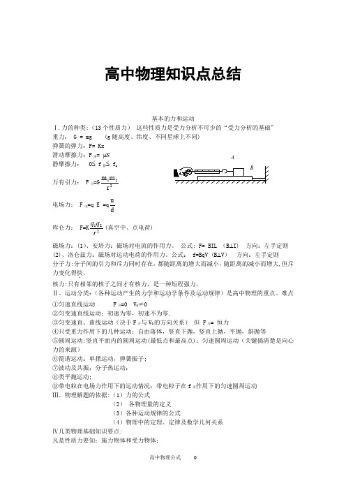 高中物理知识点总结及公式大全