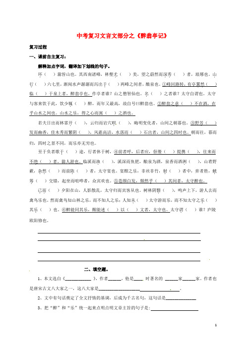 江苏省盐城市2017届中考语文文言文部分《醉翁亭记》复习学案