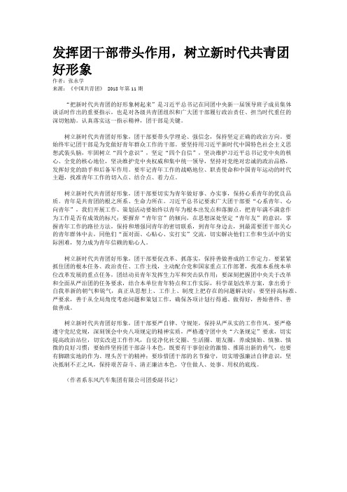 发挥团干部带头作用,树立新时代共青团好形象