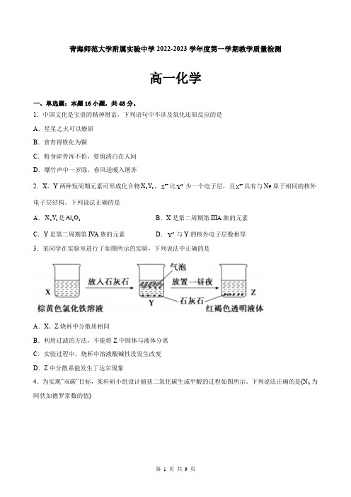 青海师范大学附属实验中学2022-2023学年高一上学期12月月考化学试题(含答案)