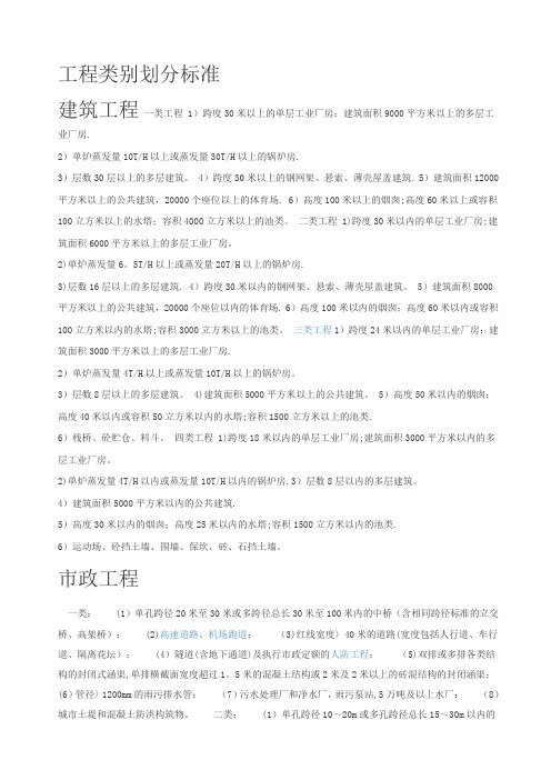 各专业建筑工程类别划分标准