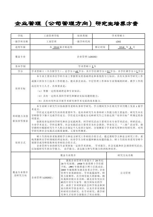 中南财经政法大学研究生培养方案-学术型硕士-企业管理