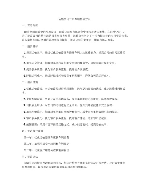 运输公司三年专项整治方案