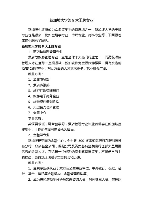 新加坡大学的5大王牌专业