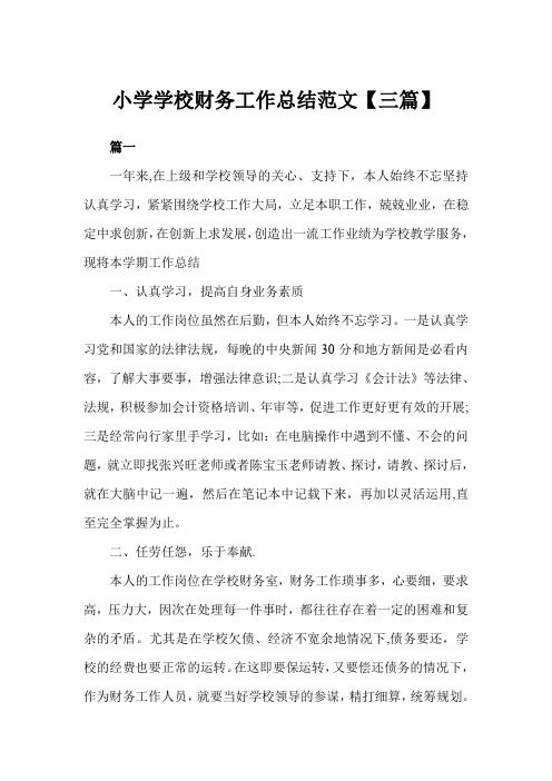 2019年小学学校财务工作总结模板三篇