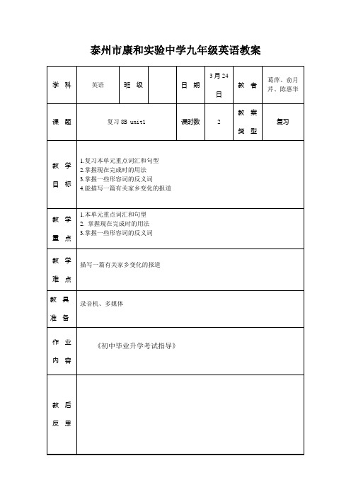 牛津英语8B一轮复习教案