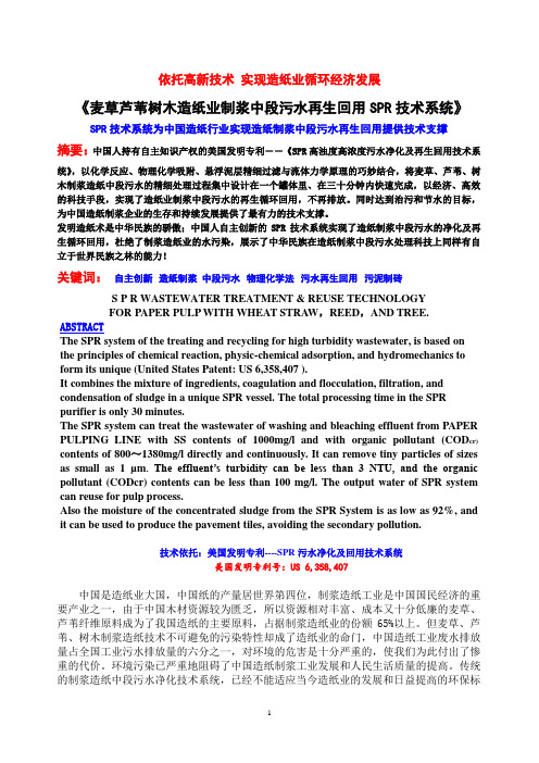 SPR技术实现中国制浆造纸中段污水再生回用