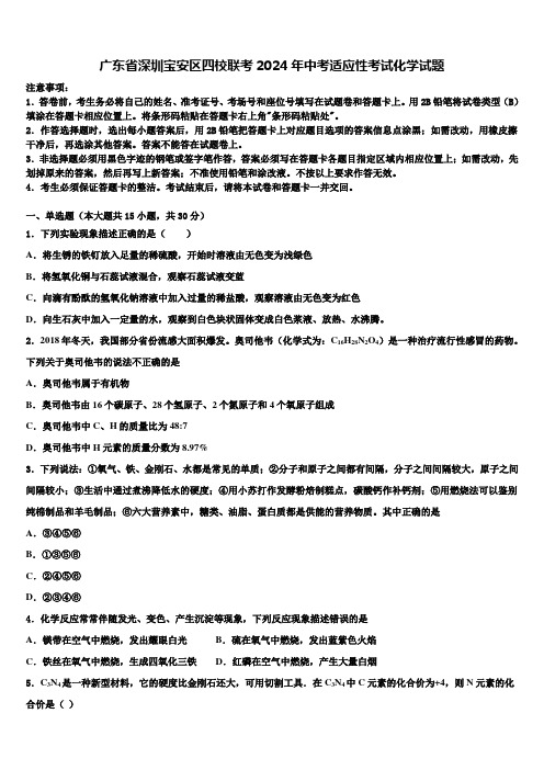 广东省深圳宝安区四校联考2024年中考适应性考试化学试题含解析