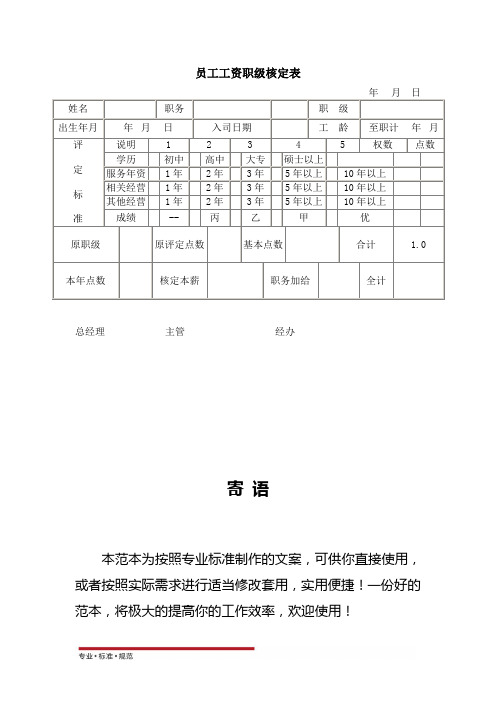 [企业管理]员工工资职级核定表(标准范本)