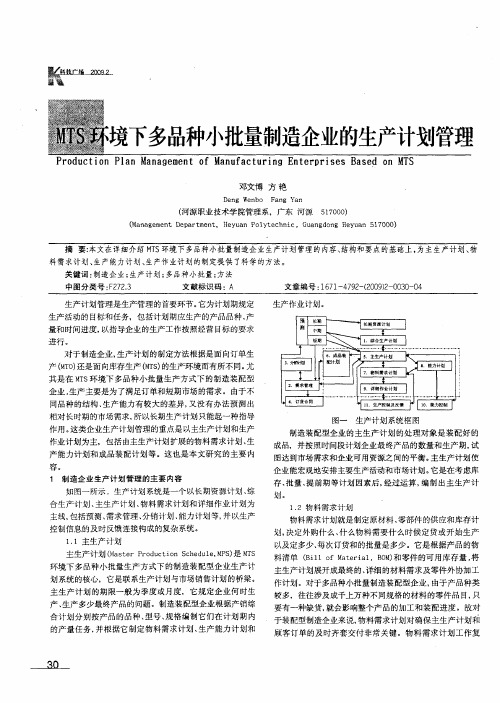 MTS环境下多品种小批量制造企业的生产计划管理