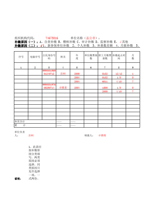 4北京市社会保险费补缴明细表(表四)示例