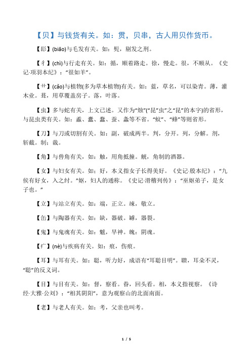 汉字偏旁部首所表示的意义