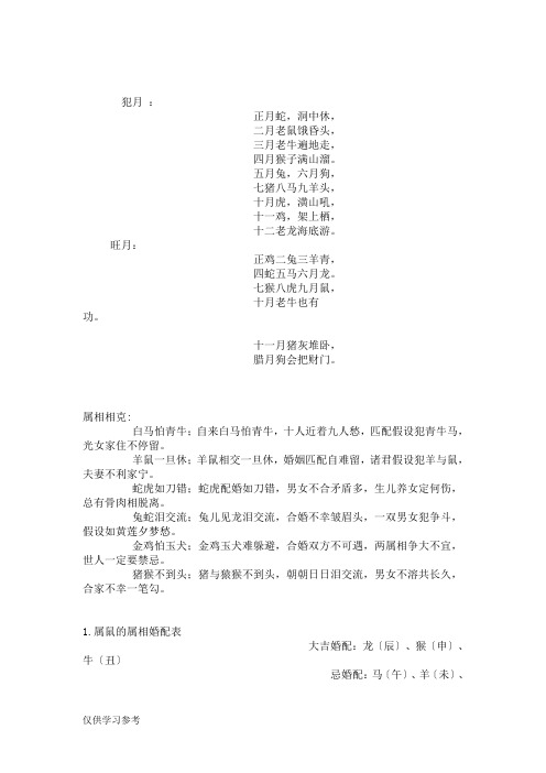 十二生肖犯月