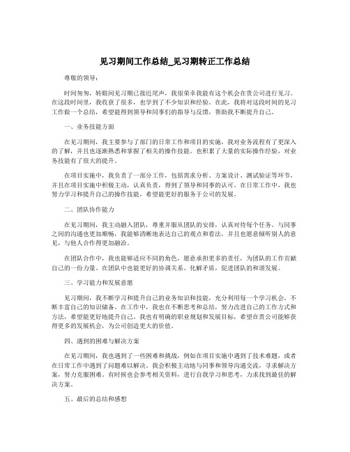 见习期间工作总结_见习期转正工作总结