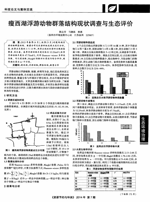 瘦西湖浮游动物群落结构现状调查与生态评价