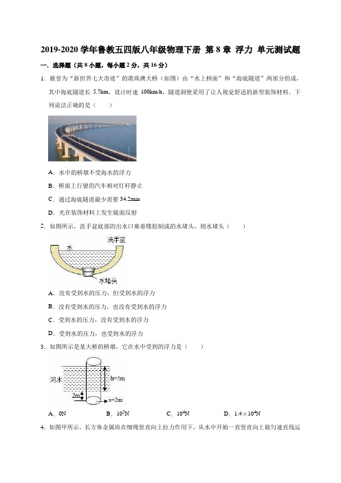 2019-2020学年鲁教五四版八年级物理下册 第8章 浮力 单元测试题(解析版)