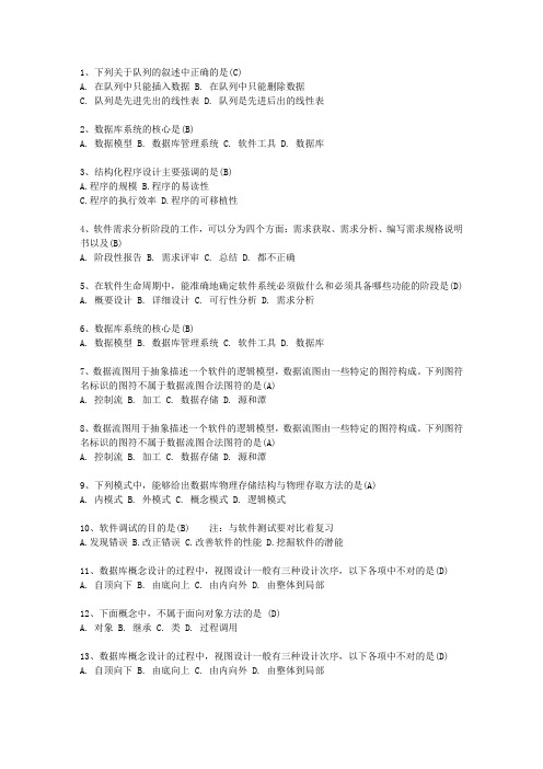 2012吉林省全国计算机等级考试二级笔试试卷VB最新考试题库(完整版)_图文