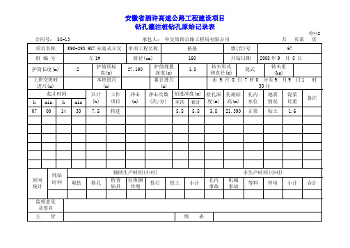 钻孔原始记录