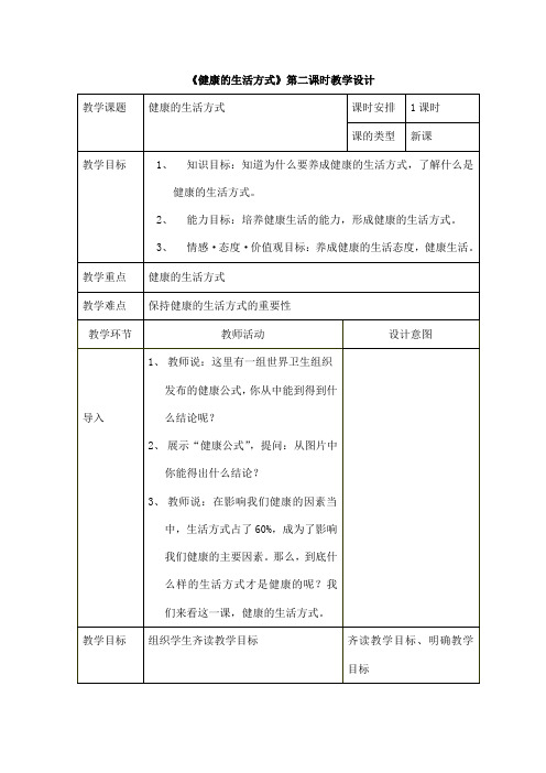 粤教版道德与法治七年级下册5.3.2《健康的生活方式》教学设计