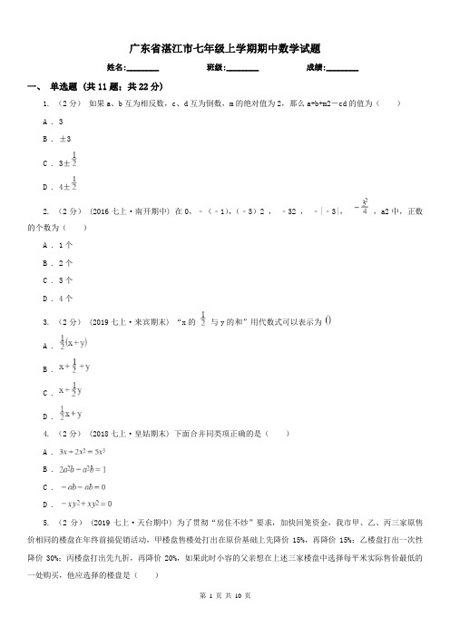 广东省湛江市七年级上学期期中数学试题