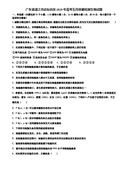 广东省湛江市达标名校2019年高考五月质量检测生物试题含解析