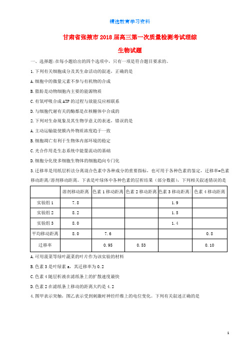 2018届高三生物第一次质量检测考试试题