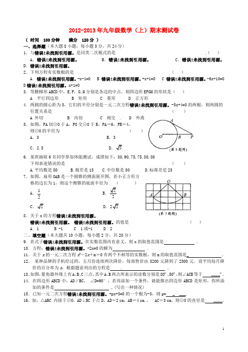 江苏省无锡市新区2013届九年级数学上学期期末考试试题 新人教版