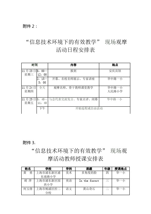 “信息技术环境下的有效教学” 现场观摩活动日程安排表