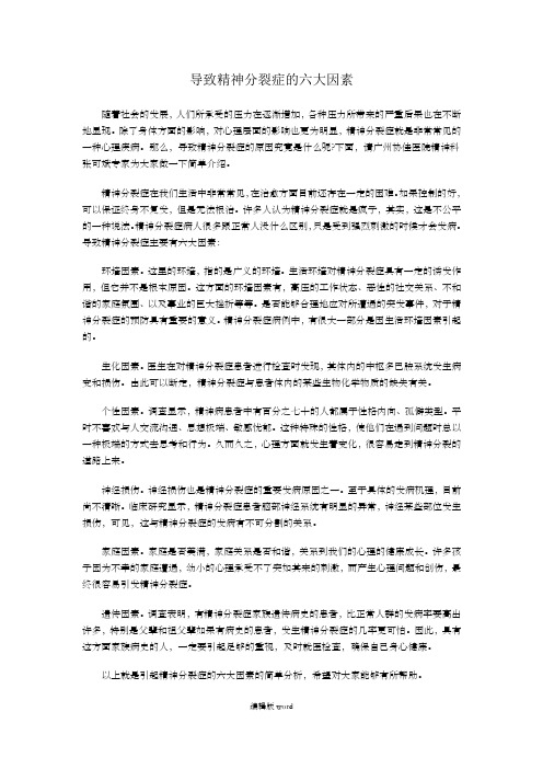 导致精神分裂症的六大因素