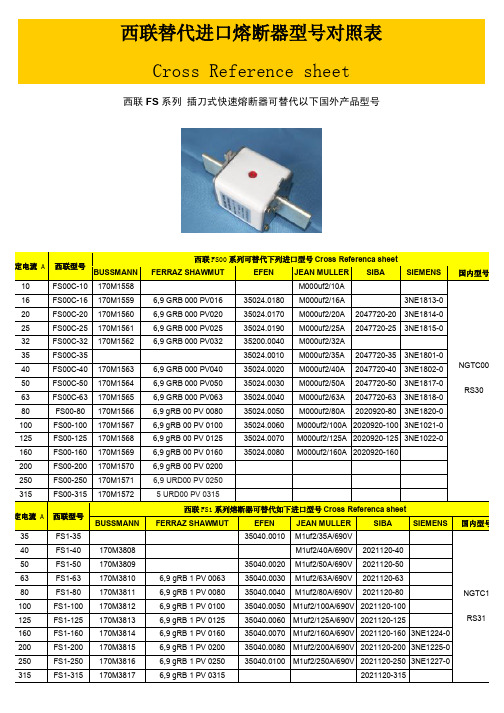 西联替代进口熔断器型号对照表