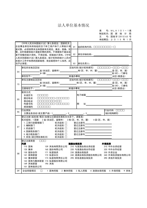 法人单位基本情况表及填表说明和各项明细说明