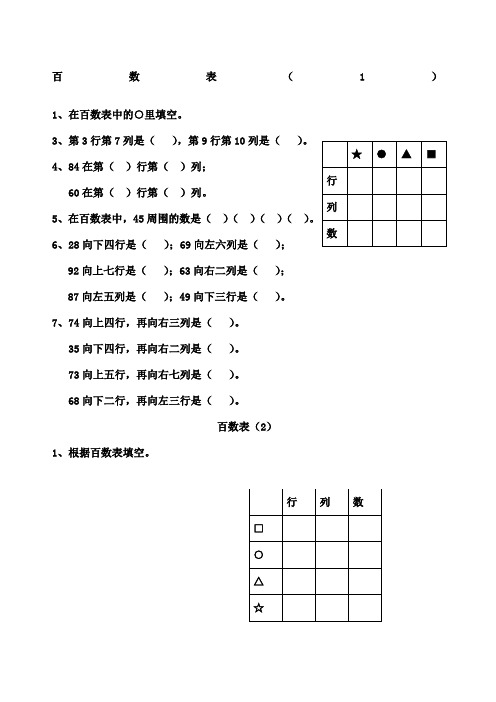 一年级数学百数表练习