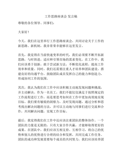 工作思路座谈会 发言稿