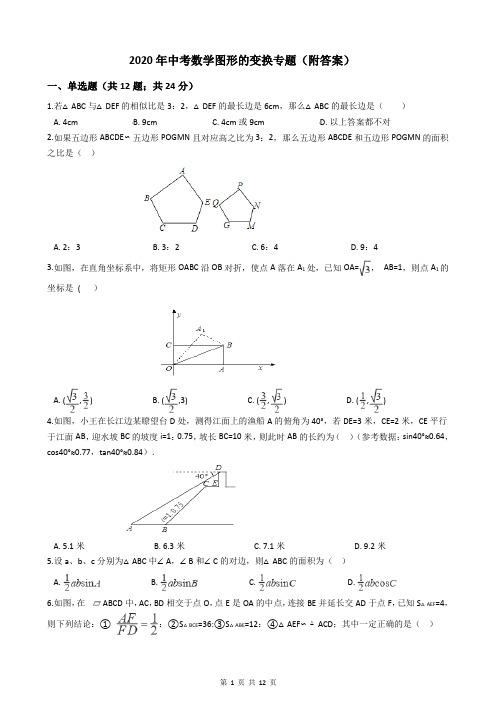 2020年中考数学图形的变换专题(附答案)