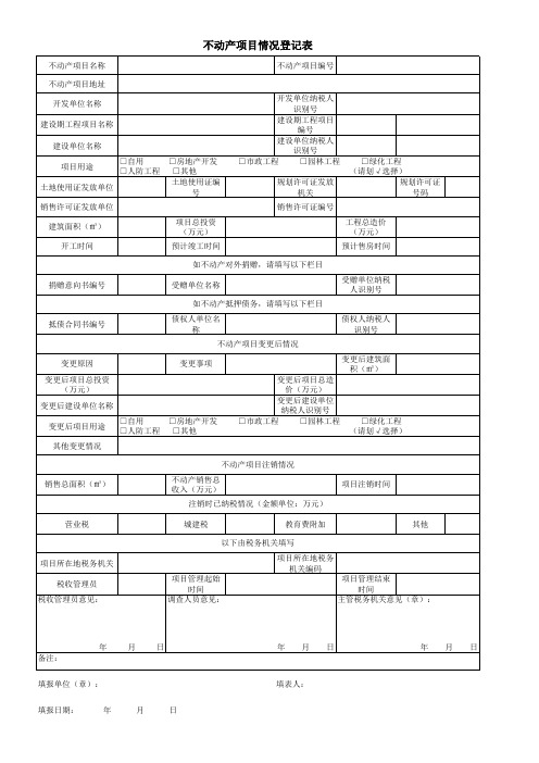 不动产项目情况登记表