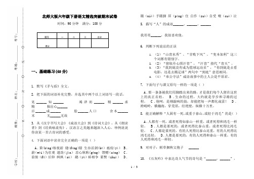 北师大版六年级下册语文精选突破期末试卷