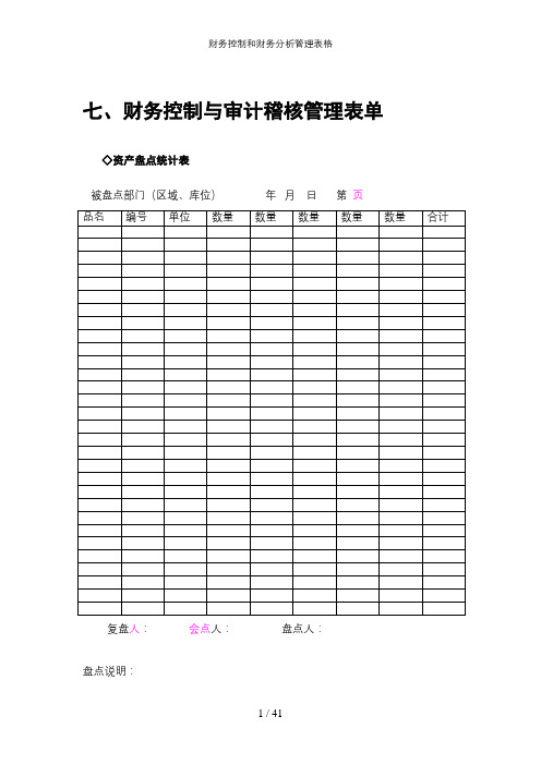 财务控制和财务分析管理表格