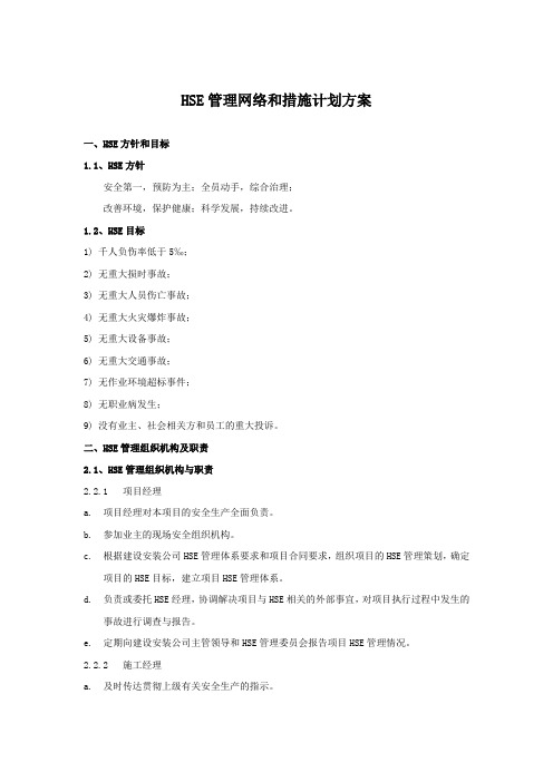 HSE管理网络和措施计划方案