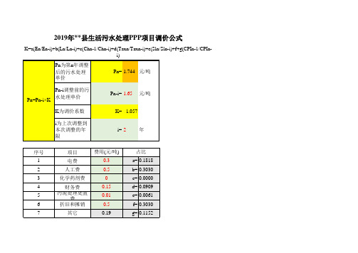 PPP模式污水处理服务费调价公式