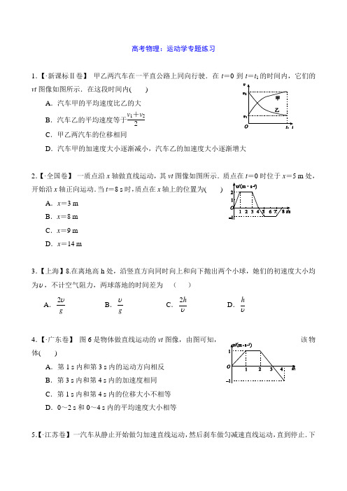 高考物理：运动学专题练习