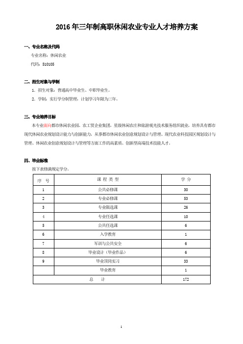 2016年三年制高职休闲农业专业人才培养方案5.21