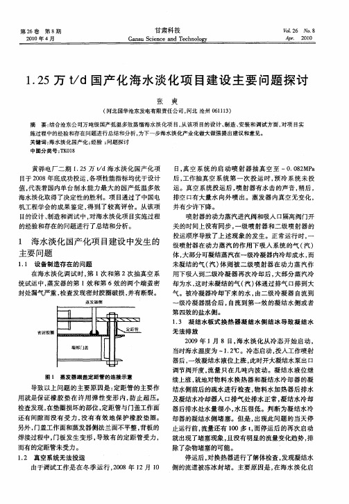 1.25万t／d国产化海水淡化项目建设主要问题探讨