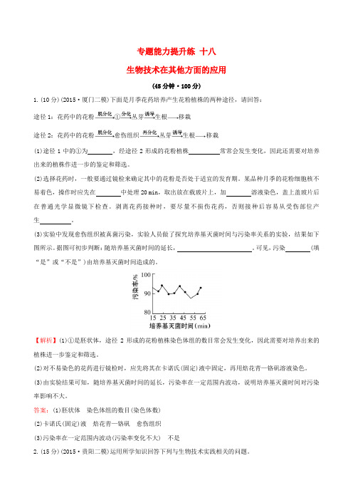 2016届高考生物二轮复习 专题能力提升练18 生物技术在其他方面的应用