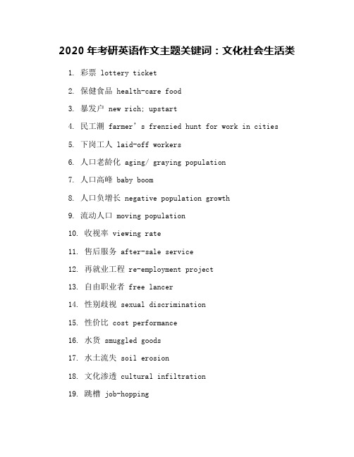 2020年考研英语作文主题关键词：文化社会生活类