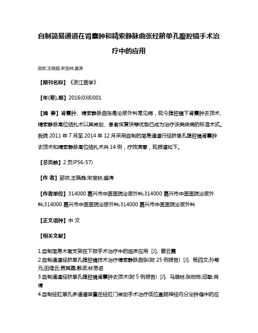 自制简易通道在肾囊肿和精索静脉曲张经脐单孔腹腔镜手术治疗中的应用