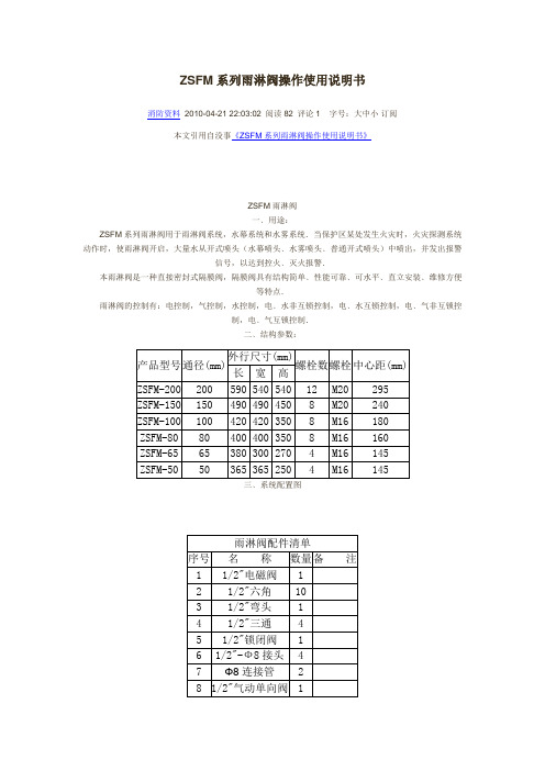 ZSFM系列雨淋阀操作使用说明书