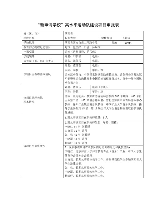 “新申请学校”高水平运动队建设项目申报表 - 长安大学