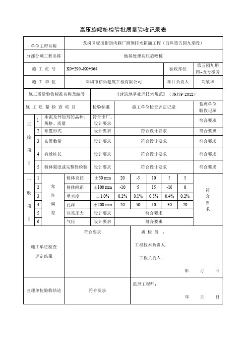 高压旋喷桩检验批质量验收记录表